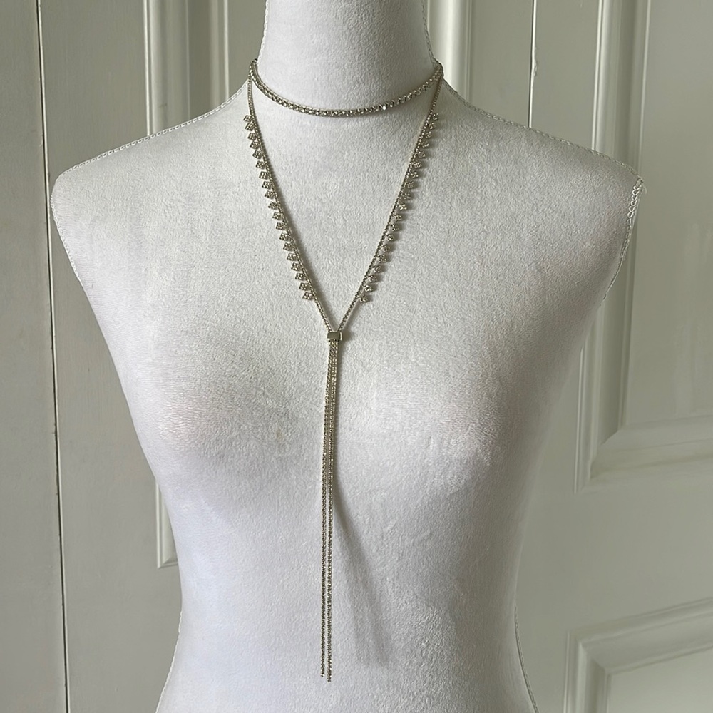 Long Silver Necklace & Zircon